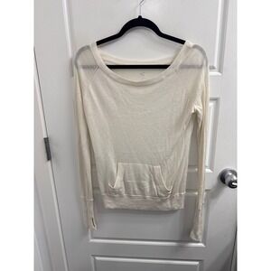 Lululemon Cream Knit Long Sleeve pullover Sweater Kangaroo Pocket Thumbholes sm